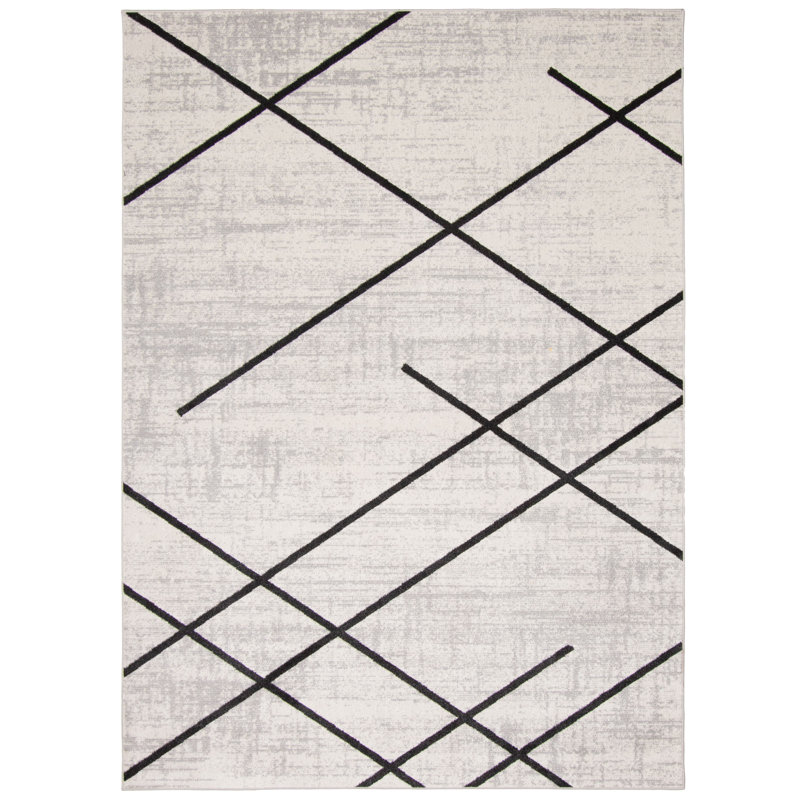 Delphinia Area Rug in Ivory/Black, Rectangle 3' x 5'