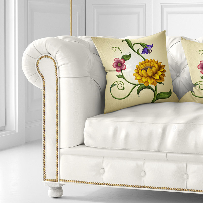 Fleurs et feuilles - Coussin imprimé floral, 18 po x 18 po, Coussin décoratif