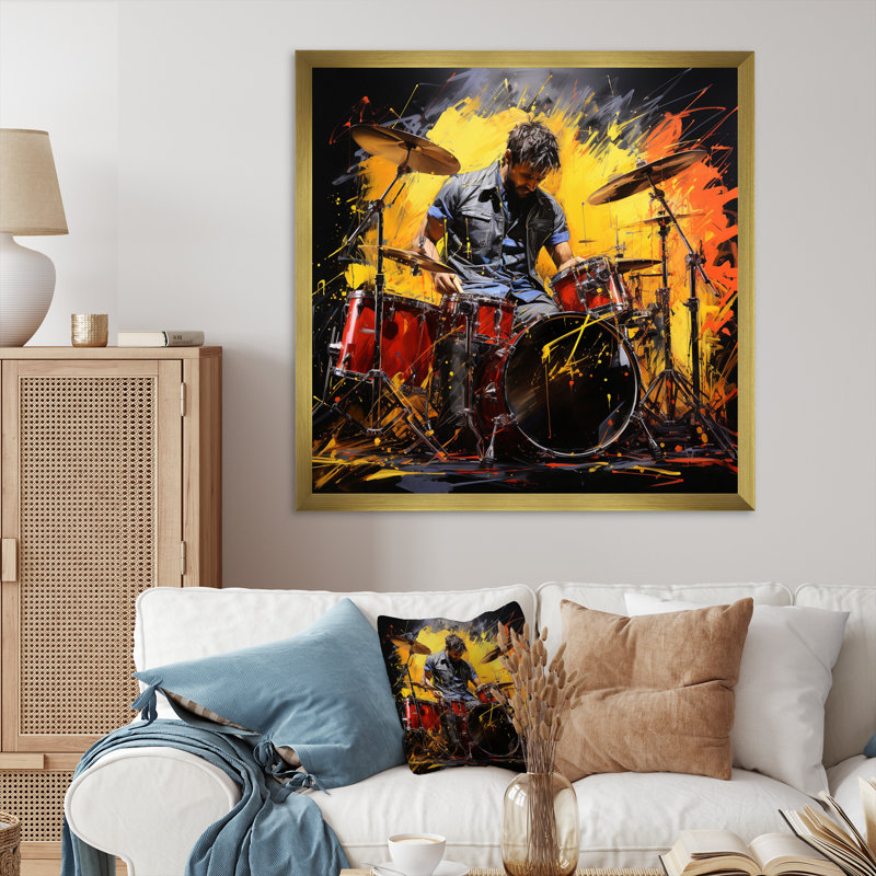 «Music Drummers Groove an II», reproduction, H 36 po x l 36 po x P 1,5 po, Cadre doré à une seule photo
