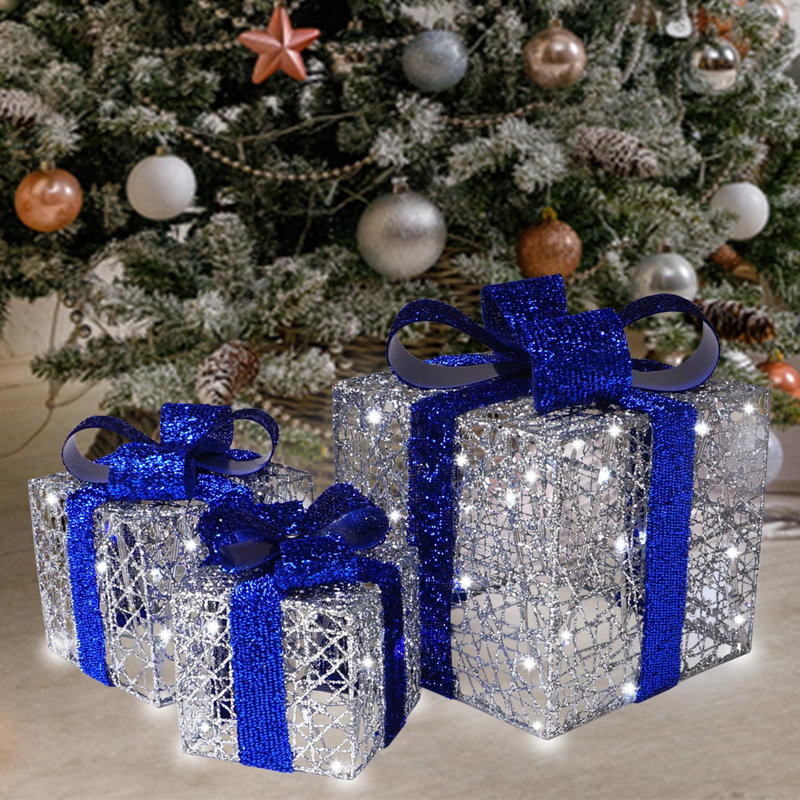 Lighted Gift Boxes Set of 3, Blue