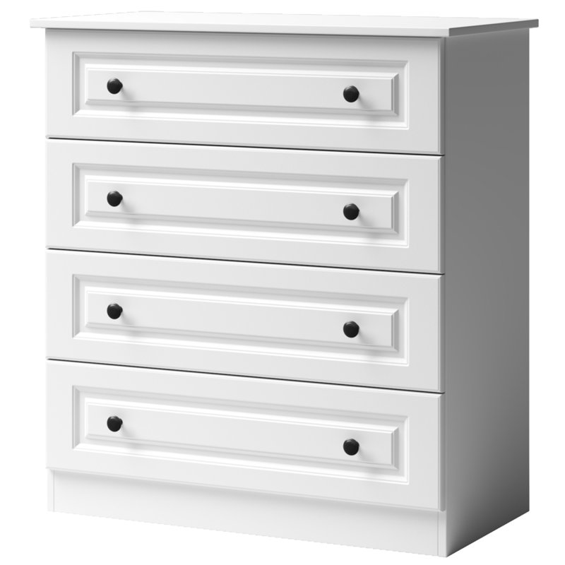 Commode à 4 tiroirs de 29,5 po de largeur, commode à tiroirs, commode en bois pour le placard et le salon, blanc, Blanc