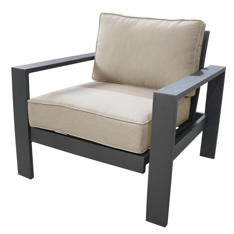 Chaise de patio avec coussins Gelston, Argent argent, Étain poudreux