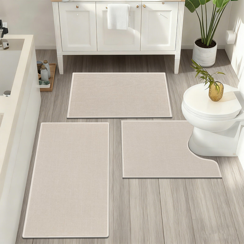 Ensemble de 3 tapis de bain en microfibre absorbante douce avec envers antidérapant, Beige