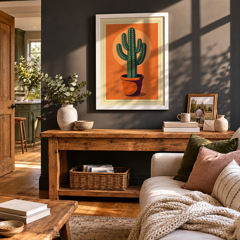 Saguaro in Terracotta Botanical - Framed Print, A4 - 29.7 x 21.0 cm, White