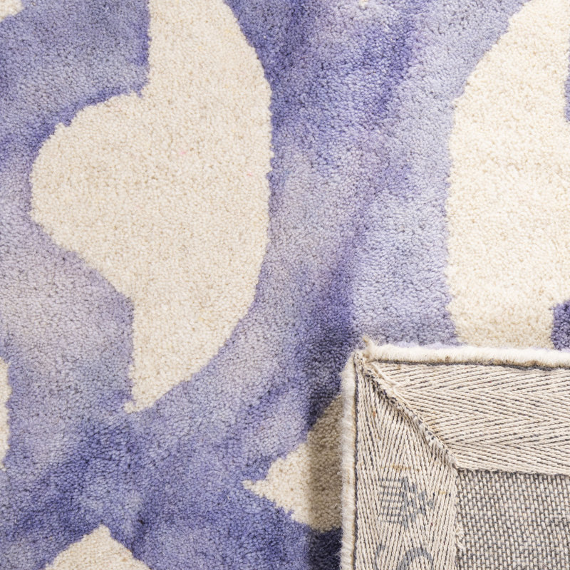 Amekia Hand Tufted Wool/Cotton Geometric Rug in Ivory/Blue, Runner 2'3" x 8'