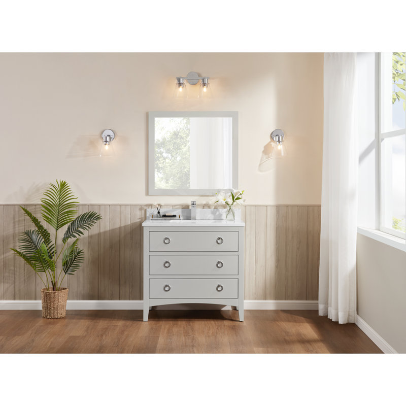 42" Solid Wood Sink Vanity With 1' Top, Polished Chrome, Dreamy White, 36"