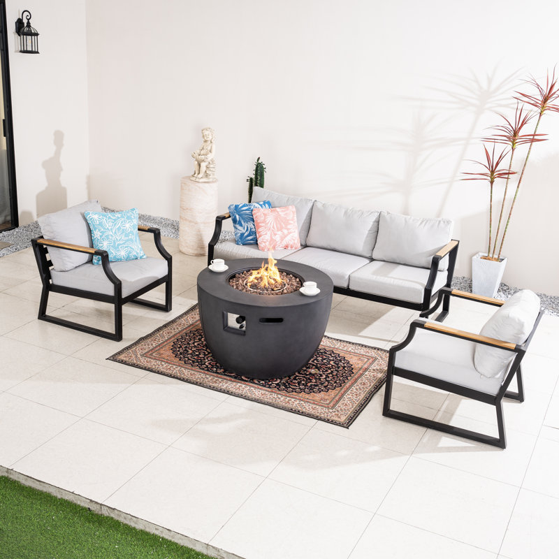 Ensemble de canapé d'extérieur moderne modulaire en aluminium avec table de foyer - Collection de sièges de patio extensibles 6 pièces