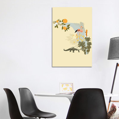 Illustrated State-Florida by Jacob Green - Wrapped Canvas Print