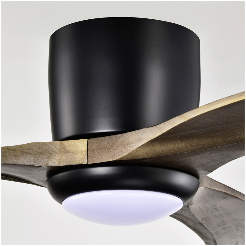Ventilateur de plafond encastré de 52 po à pales en bois massif avec lumière avec télécommande, moteur réversible silencieux, 6 vitesses, pour salon de patio, chambre à coucher, intérieur (noir mat)