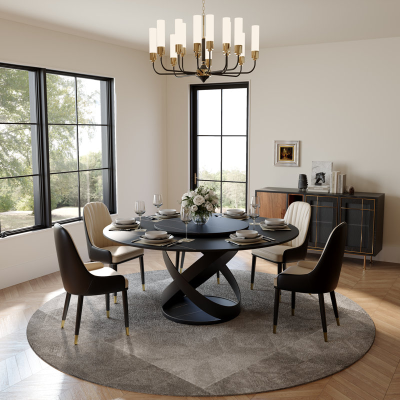 CVIS1276, ensemble de table de salle à manger 5 pi, Noir, H 29,53 po x L 59,06 po x l 59,06 po
