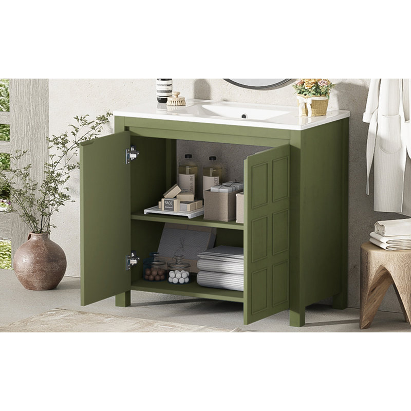 Meuble-lavabo 36 po avec lavabo en céramique, Vert olive