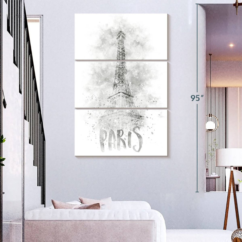 Nicci, tour Eiffel, aquarelle, monochrome, H 57 po x l 36 po
