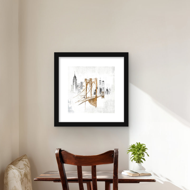 Croquis flou du pont de Brooklyn - reproduction encadrée pour la décoration intérieure