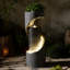 Grey Modern Garden Water Feature with LED Lights, Floor-Standing Fountain for Indoor & Outdoor Spaces