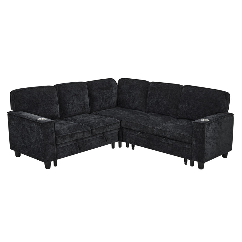 Canapé en L avec canapé-lit escamotable, Chenille gris anthracite