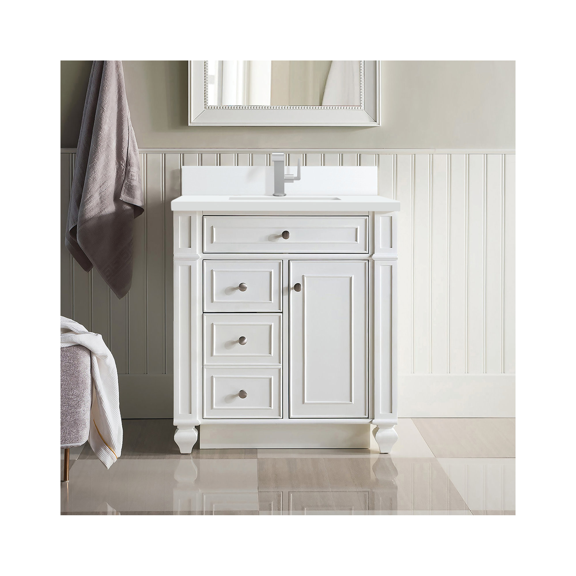 Bristol 30'' W Single Vanity, Single-Hole, Bright White, White Zeus