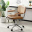 Rattan Back Mid-Century Swivel Office Chair with Wheels & Armrests-635420471