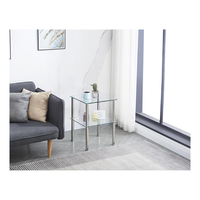 Table d'appoint transparente 2 pièces, table de bout à 2 niveaux, table de chevet moderne, canapé avec tablette de rangement pour le salon