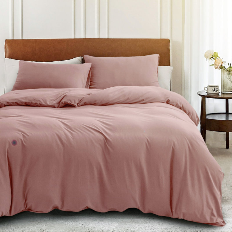 HOME BEDDING Jersey Cotton Duvet Cover Set, King Duvet Cover + 2 King Shams, Petal Pink