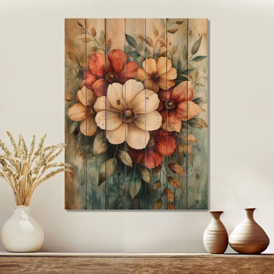 Farmhouse Wreath Spiral Of Petals I - Art mural en bois couronne - sur bois de pin naturel