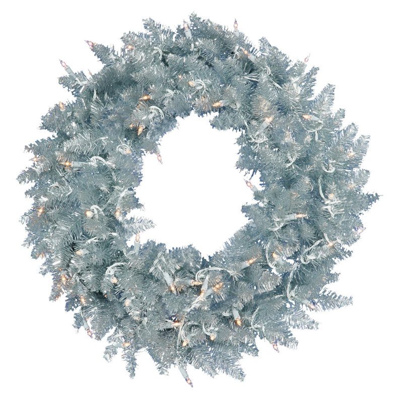 Couronne de sapin artificielle en PVC, H 36 po x l 36 po x P 5 po, Argent argent, Oui
