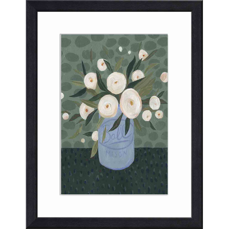 «Mason Jar Bouquet III» par Emma Scarvey - reproduction d'art encadrée, H 12 po x l 12 po, Espresso