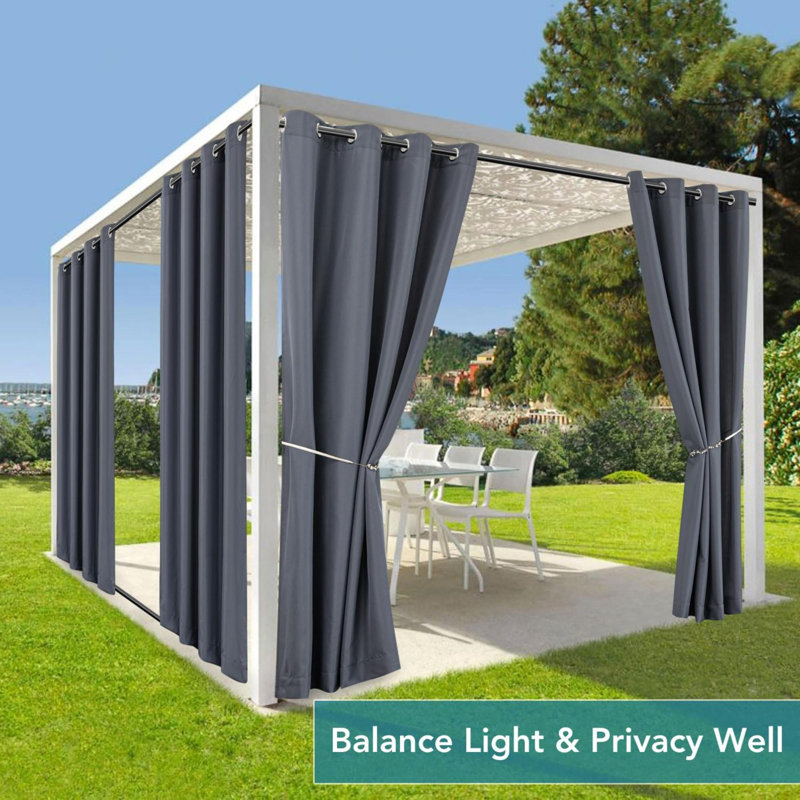 Rideaux de patio extérieur imperméable et coupe-vent résistant aux intempéries et rideaux extérieurs, Gris
