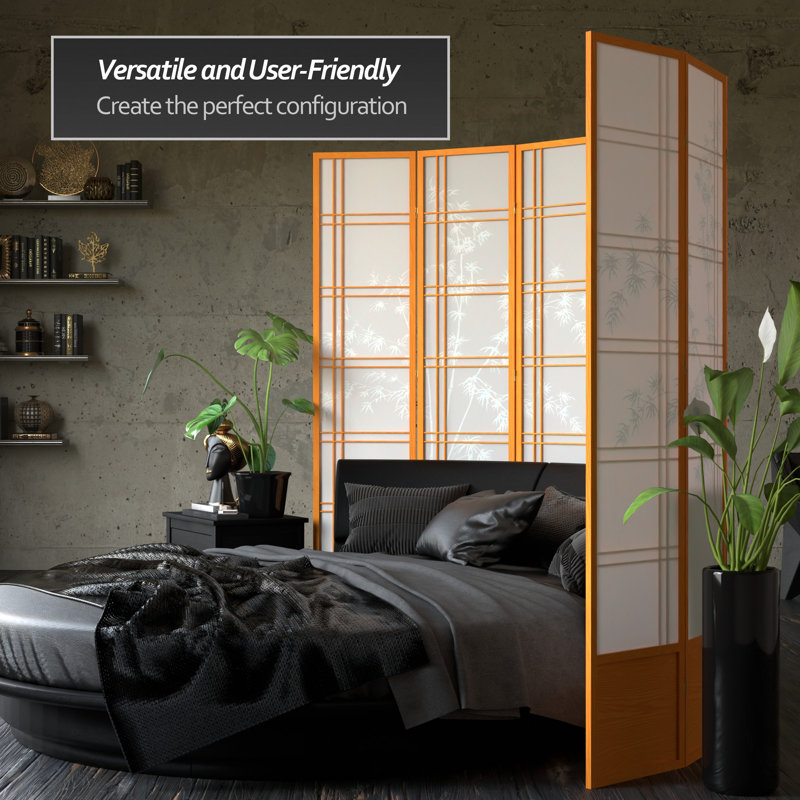 83.5" Bamboo Tree Double Cross Shoji Room Divider, 5 Panels, Honey