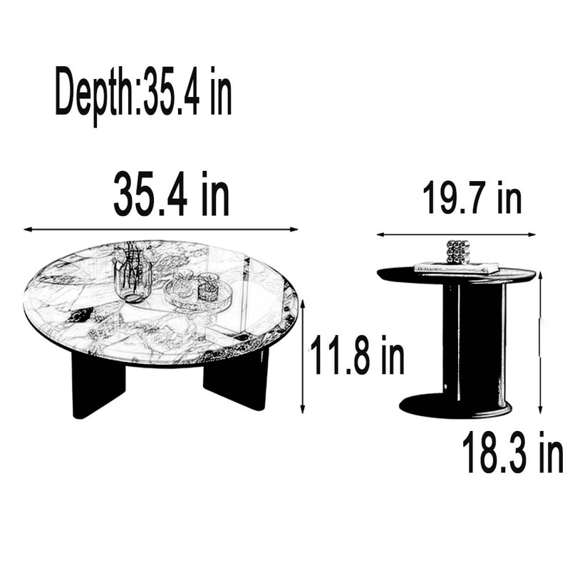 Table basse Italian, Blanc/Noir