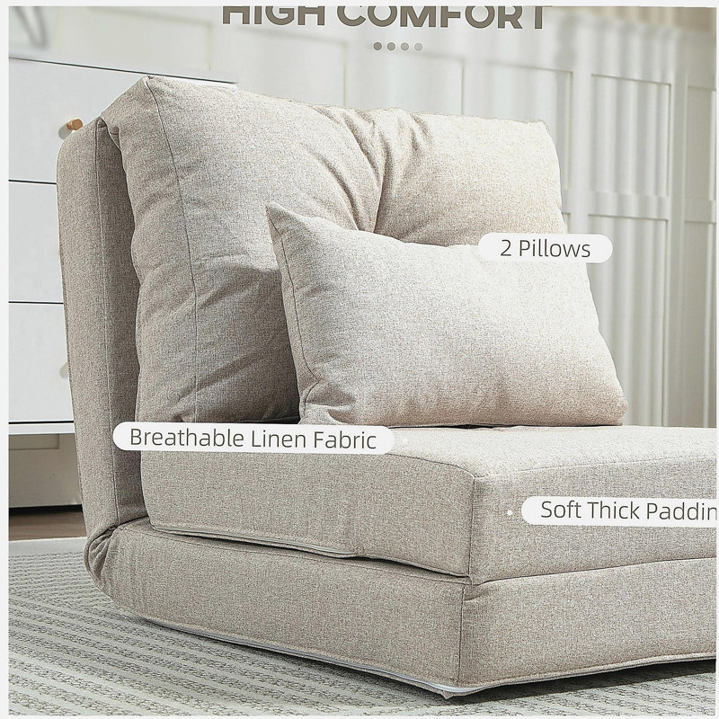 Fauteuil Boneless, canapé-lit pliant rembourré avec dossier réglable, beige
