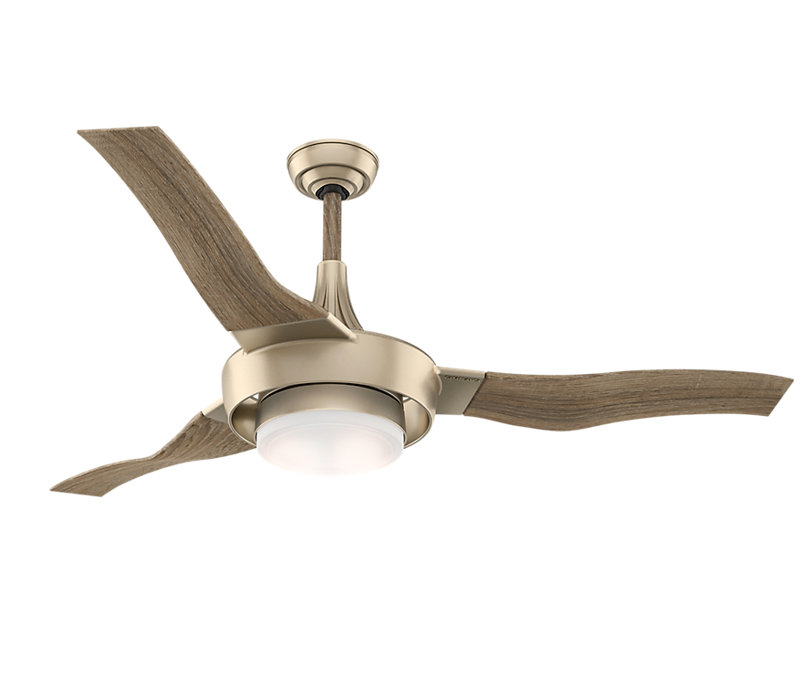 64" Perseus 3 - Blade Outdoor Standard Ceiling Fan with Pull Chain and Light Kit Included, Metallic SunSand