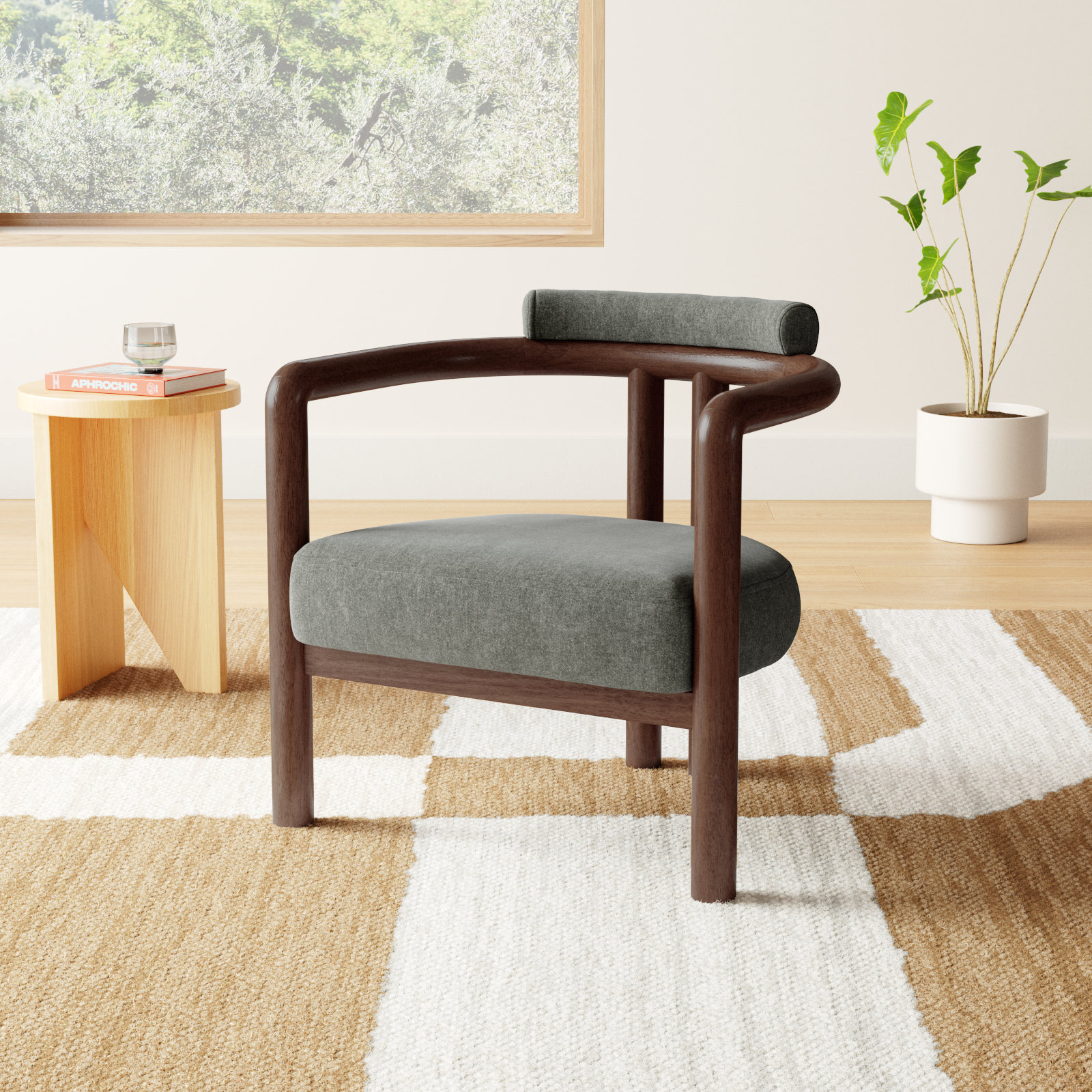 Tilde Upholstered Barrel Chair, Forest Performance Chenille