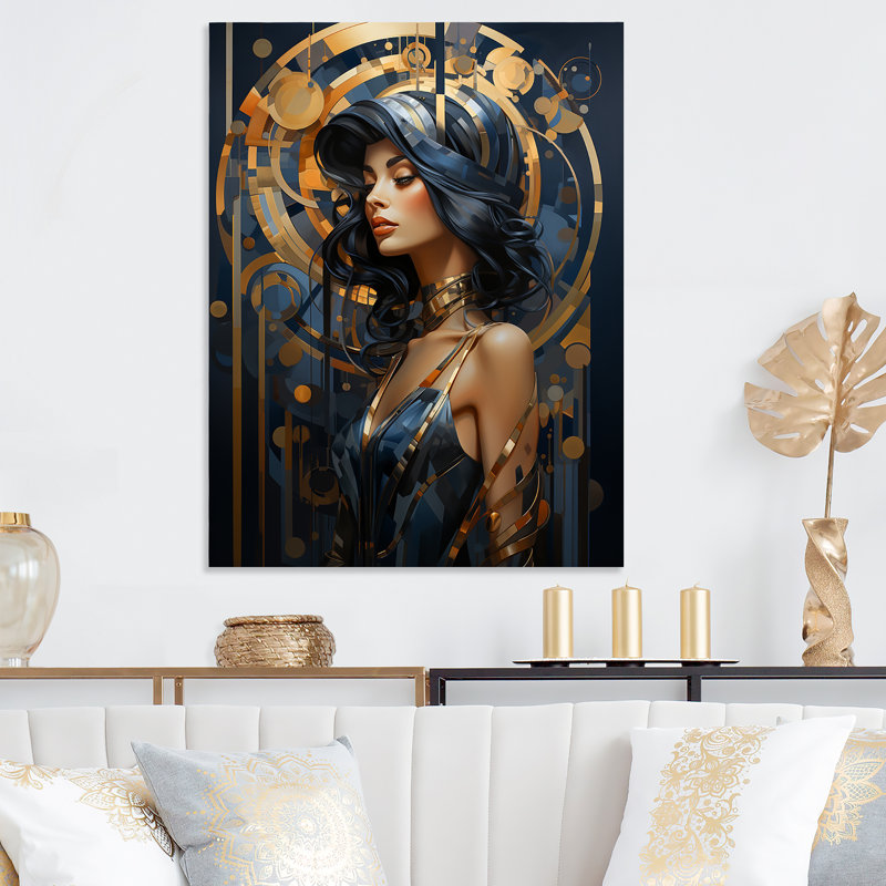 Sapphire And Gold Woman Elegance II - Fashion Metal Art, 20" H x 12" W