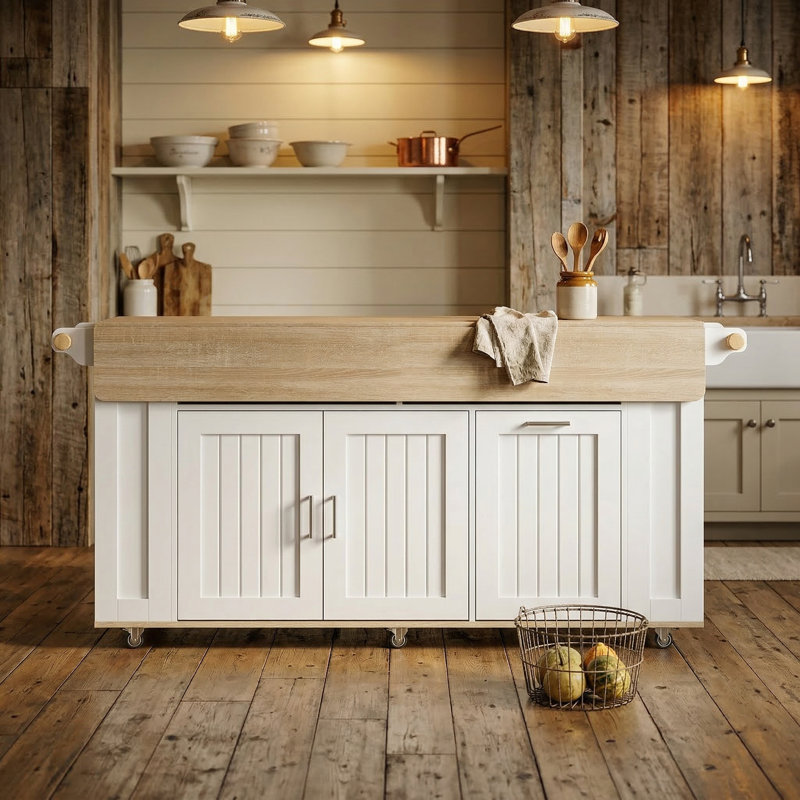 72"W  Kitchen Island With Leaf