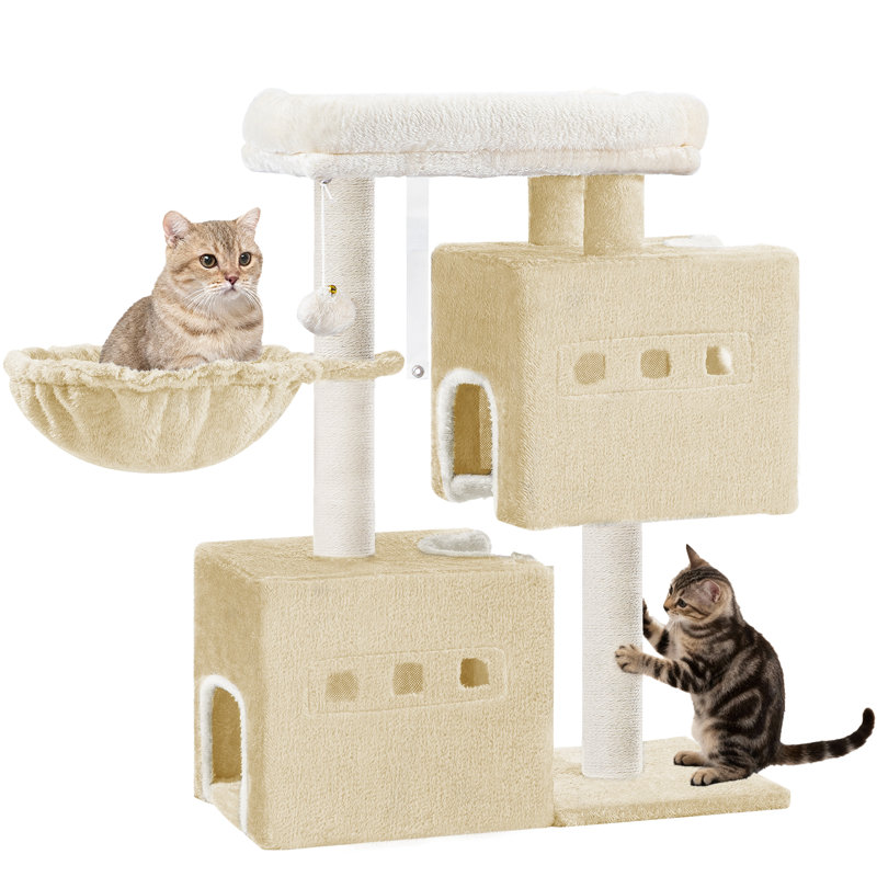 Cat Tree, 75 cm Tower, Sisal Scratching Post, Cats Tower for Indoor, Multi-Level Stable Cat Tree with Cats House, 2 Caves, Pompoms