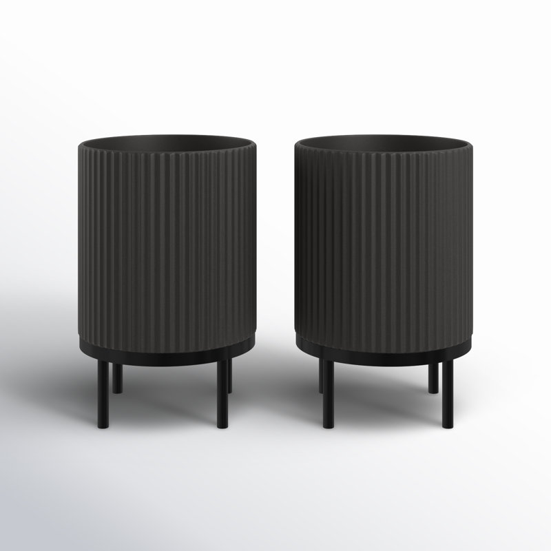Modern Black Raised Demi Planter with Stand, 15"x22"