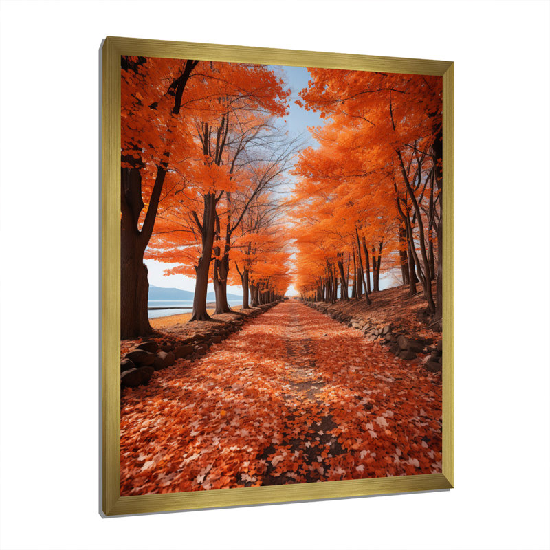 Yukiye Canada, symphonie d'automne orange VI, H 32 po x l 24 po x P 1 po, Encadrement doré