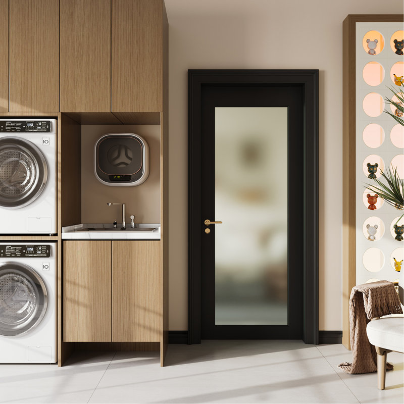 28" X 80"1-Lite Frosted Glass Interior Door for Pantry, Laundry, Closet, kitchen, Bypass, Pocket Slab Door w/o Hardware,Black