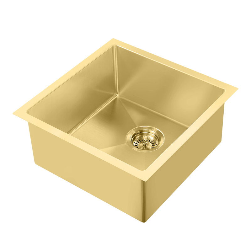 Noah Plus 18" L x 18" W Undermount Kitchen Sink with Sink Grid and Basket Strainer, Brass