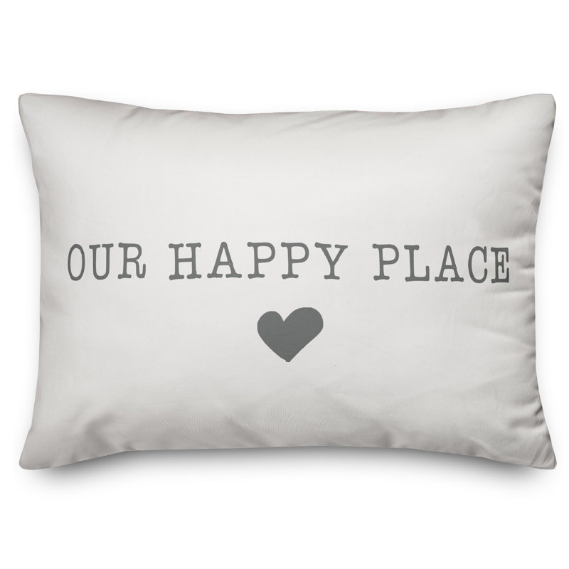  Our Happy Place Outdoor Rectangular Pillow Cover & Insert, White/Gray