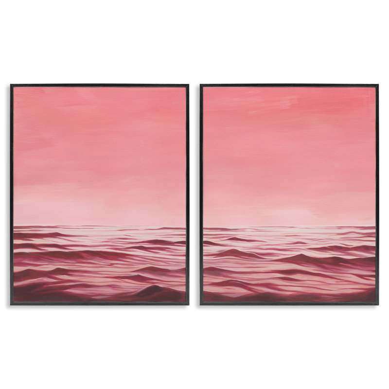 «Pink Calm Seascape», ensemble de 2 giclées encadrées par Grace Popp, H 30 po x l 24 po, Giclée encadrée noir minuit
