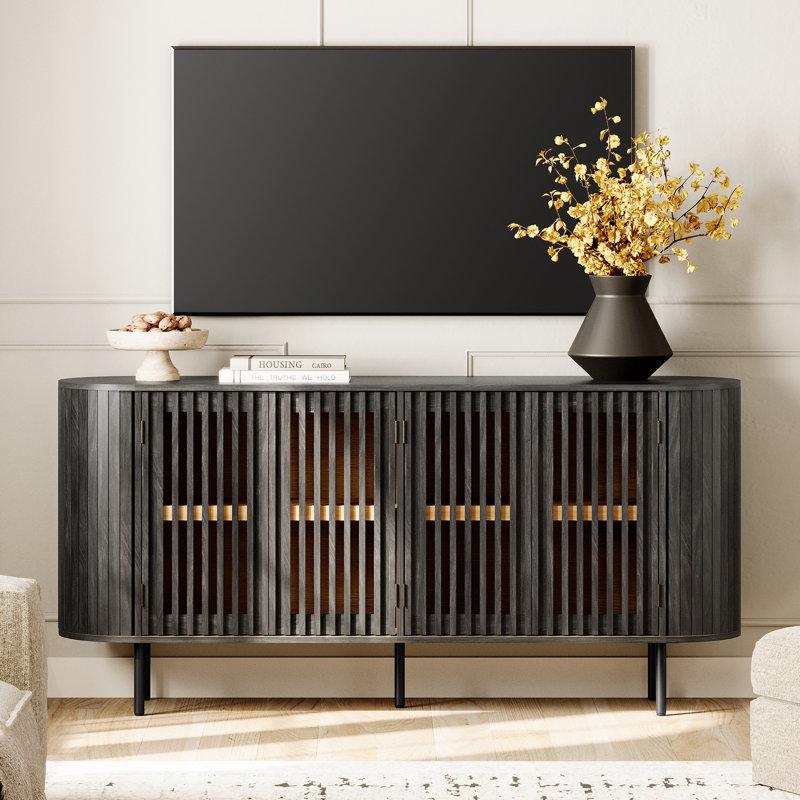 64" Mid-Century Modern Tv Stand  For 90 Inch Tv, Black