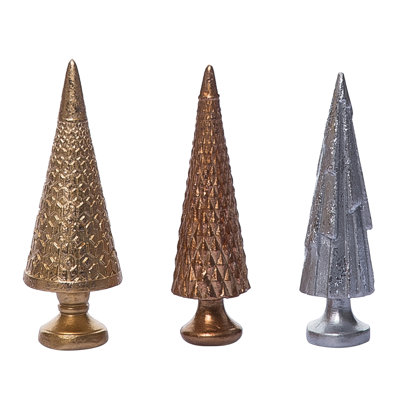  Resin 4 in. Multicolor Christmas Metallic Cone Tree Figurine Set of 3