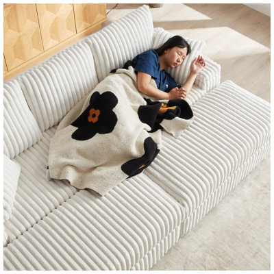 Canapé 3 places en velours côtelé avec rangement pour repose-pieds et porte-gobelets Welike l 84 po x P 52 po x H 33,5 po
