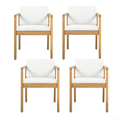 Chaises de salle à manger d'extérieur avec structure en bois d'acacia, finition teck clair et coussins beiges