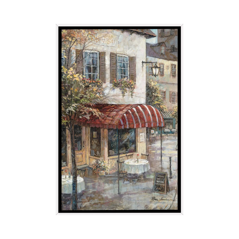 «Coffee House Ambiance» par Ruane Manning - reproduction d'art, H 26 po x l 18 po x P 1,5 po, Toile blanche encadrée
