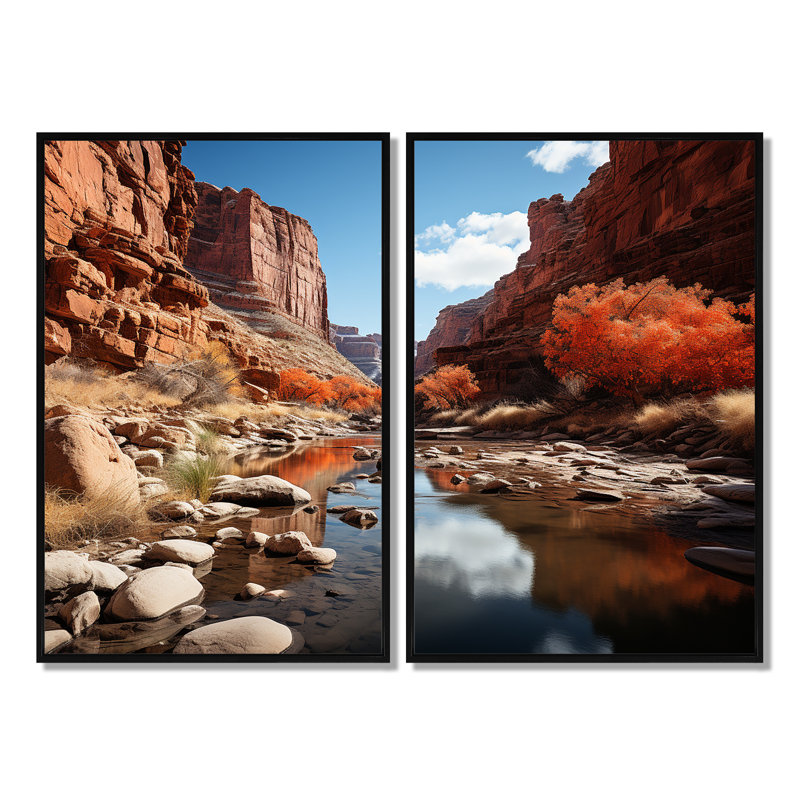 Canyon, passage intemporel II - paysages, art mural Canyon, Impression encadrée flottante, Black, 36" H x 48" W