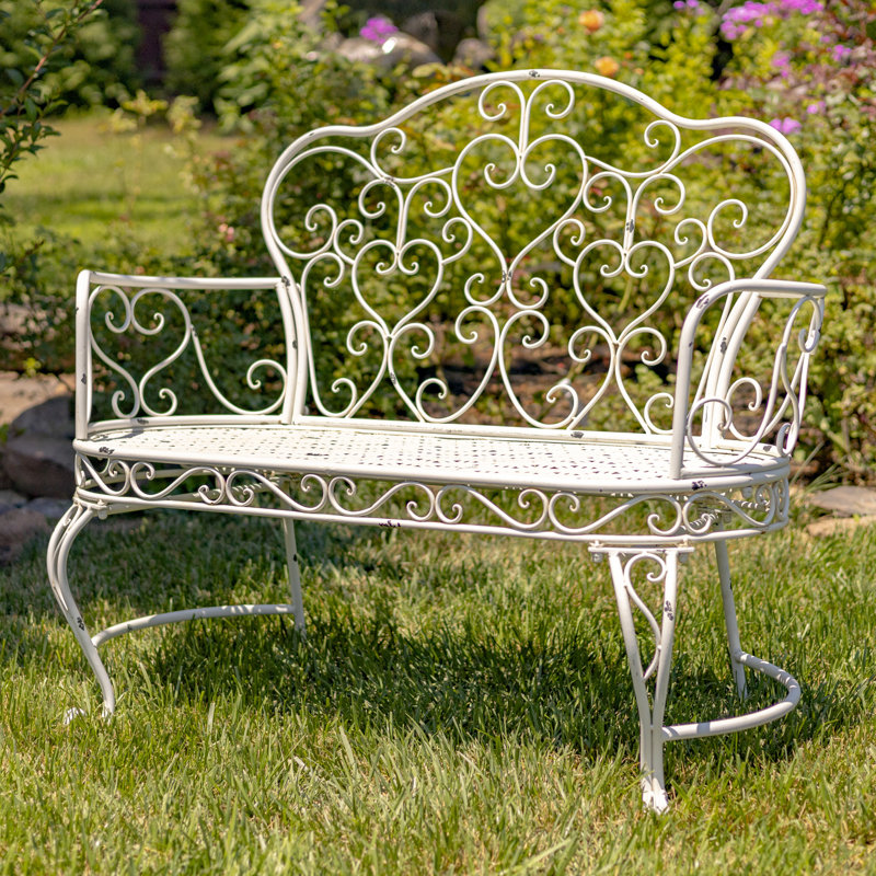 Banc de jardin en fer thermolaqué Psyllatos, Blanc antique