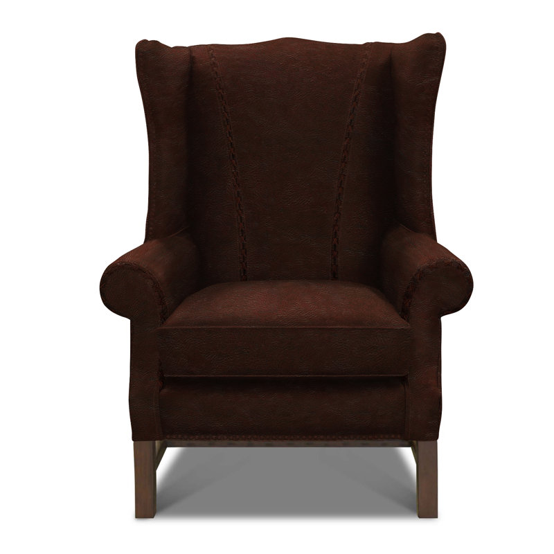 Fauteuil à oreilles en cuir véritable de 36 po de largeur Rodolfo, Toscane (Maestro Artisano), Cendre miel