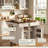 52" Fluted Kitchen Island with Drop Leaf, Power Outlet, White MDF Kitchen Storage Cart with Adjustable Shelves, 2 Doors and 2 Drawers, Rolling Island Table for Kitchen, Dining Room-129950560